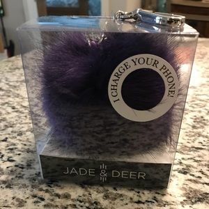 Faux fur pom pom key chain. Purple w/silver chain